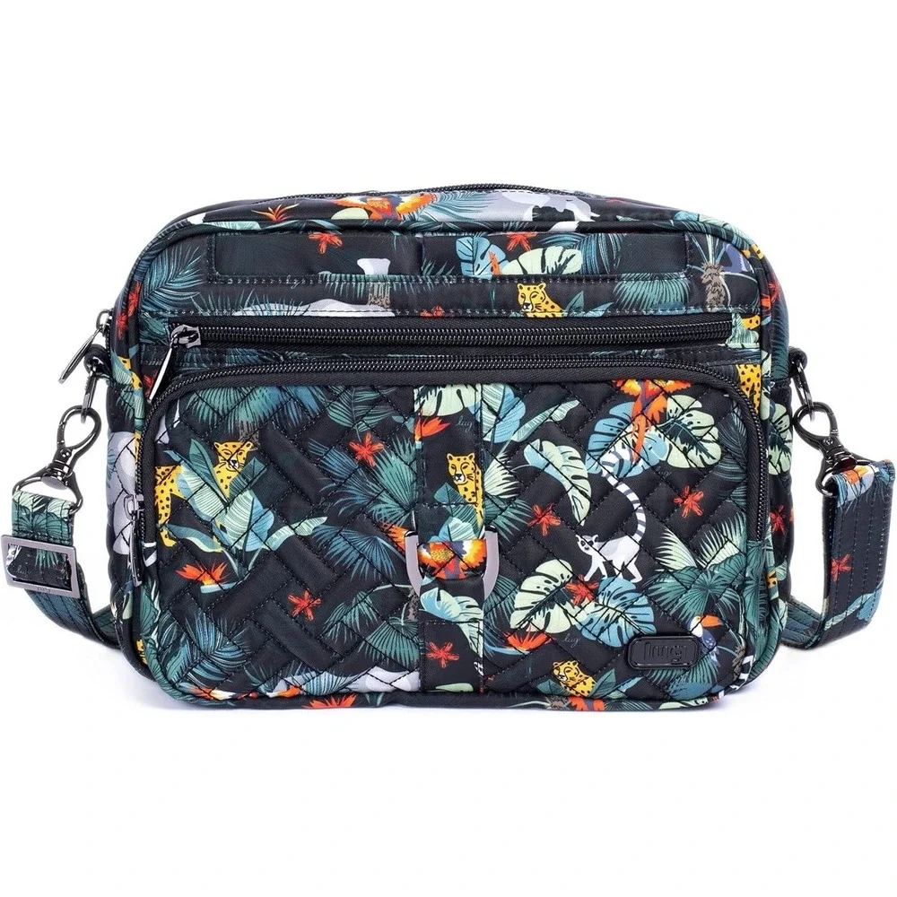 LUG NWT Carousel XL Wildlife‎ Black Crossbody Bag RFID Pockets Quilted Purse